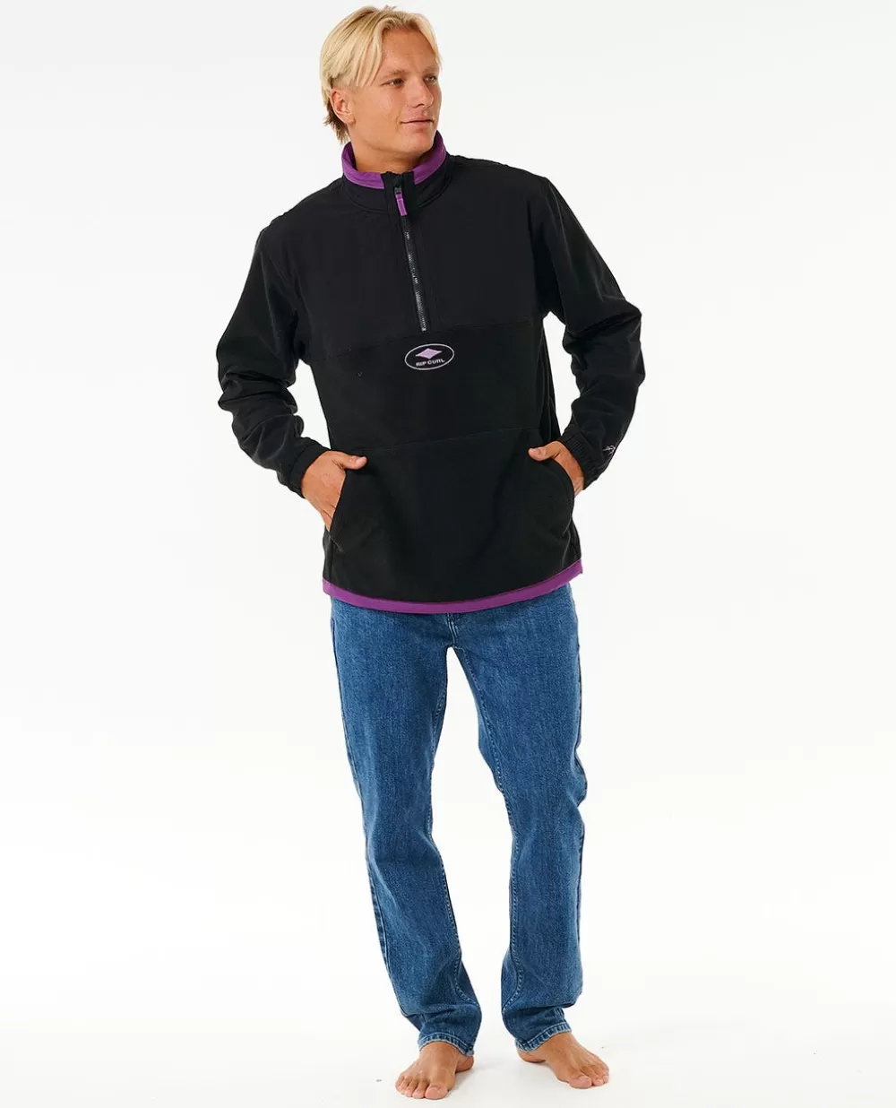 Rip Curl Vestuário | Camisolas com capuz e pulôvers>Anti Series Produtos De Surf De Qualidade 1/4 Zip Crew Fleece Black