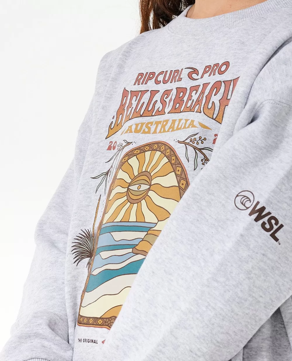 Rip Curl VESTUARIOPARA RAPAZ | Camisolas com capuz e pulôveres>Bells Merch Crew Fleece Crianças Light Grey Marle