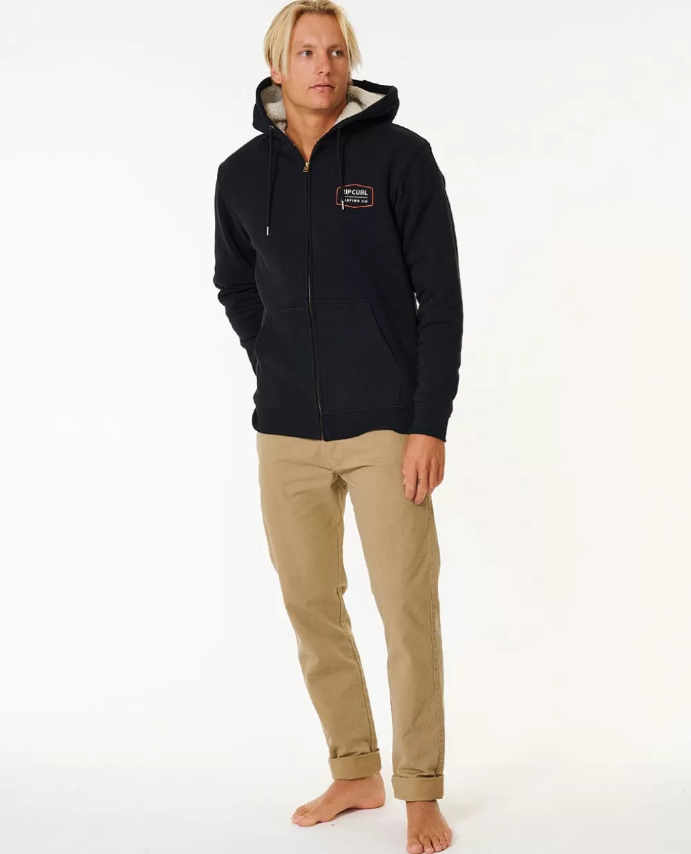 Rip Curl Vestuário | Camisolas com capuz e pulôvers>Camisola Em Velo Com Capuz E Fecho De Correr Marking Lined Bone