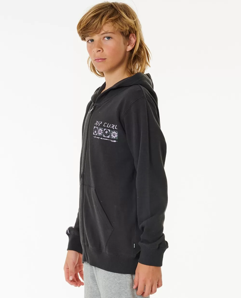 Rip Curl VESTUARIOPARA RAPAZ | Camisolas com capuz e pulôveres>Camisola Em Velo Com Capuz E Fecho De Correr Pure Surf Para Rapaz Washed Black