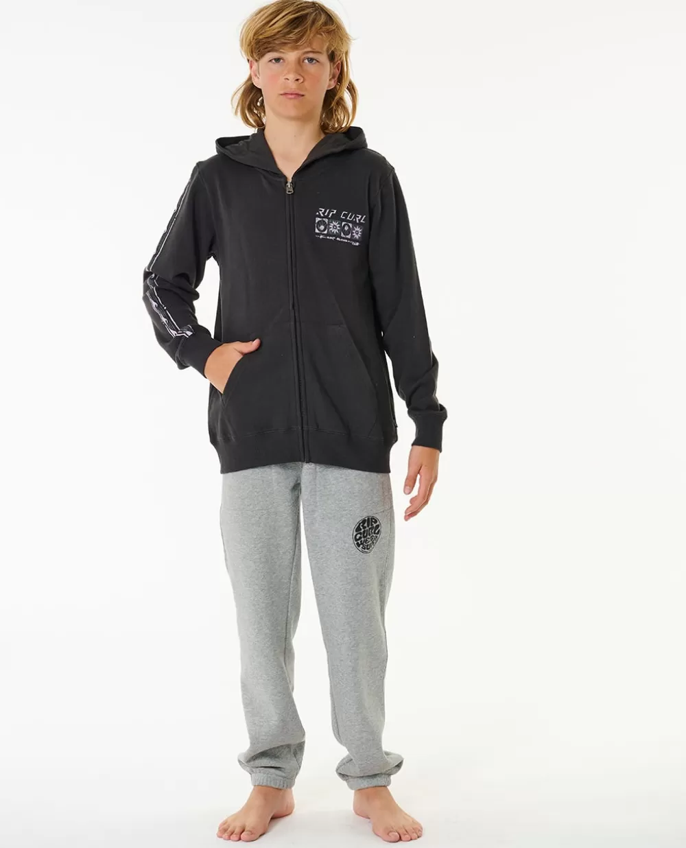 Rip Curl VESTUARIOPARA RAPAZ | Camisolas com capuz e pulôveres>Camisola Em Velo Com Capuz E Fecho De Correr Pure Surf Para Rapaz Washed Black