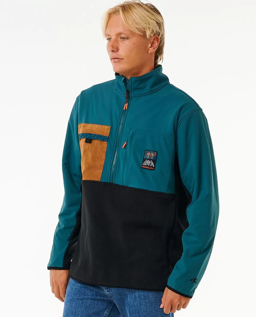 Rip Curl Vestuário | Camisolas com capuz e pulôvers>Camisola Em Velo De Gola Redonda Com Fecho De Correr Anti-Series Journey Blue Green