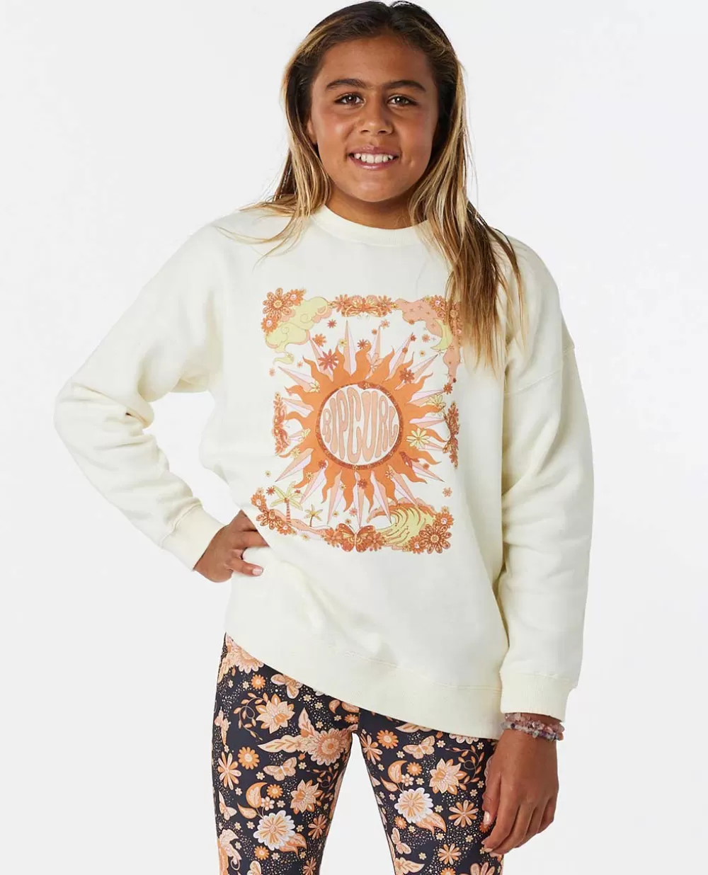 Rip Curl VESTUARIOPARARAPARIGA | Camisolas com capuz e pulôveres>Camisola Em Velo De Gola Redonda Sun Catcher Para Rapariga Bone