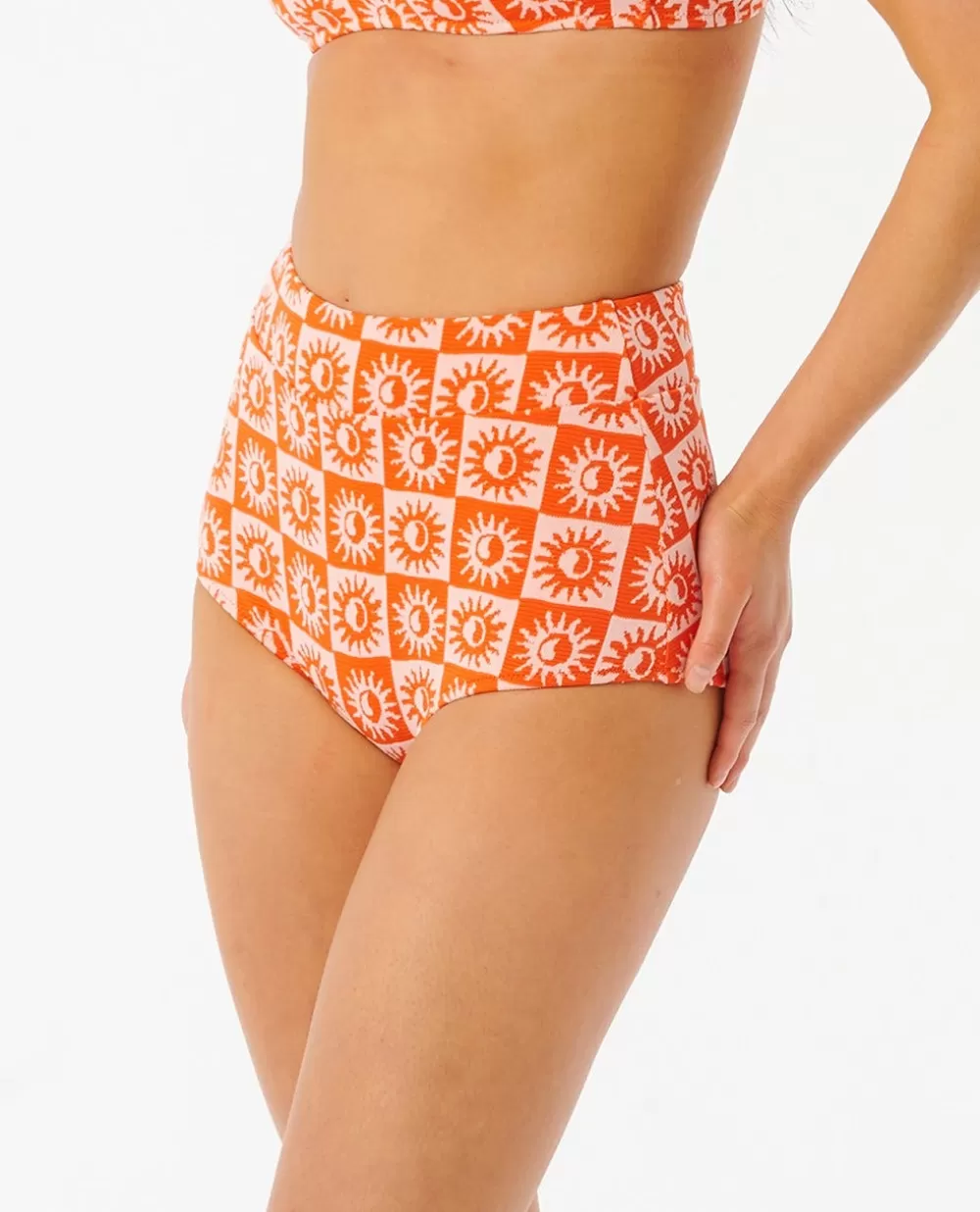 Rip Curl FATOS DEBANHO | Partes de baixo de biquínis>Cueca De Biquíni De Cintura Subida Summer Check Jacquard Hot Orange