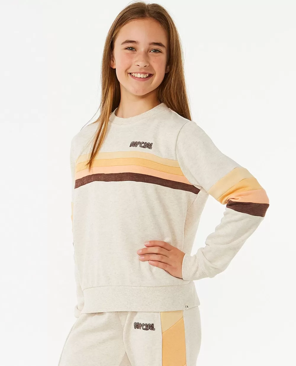 Rip Curl VESTUARIOPARARAPARIGA | Camisolas com capuz e pulôveres>Revival Pannelled Crew Fleece Menina Oatmeal Marle