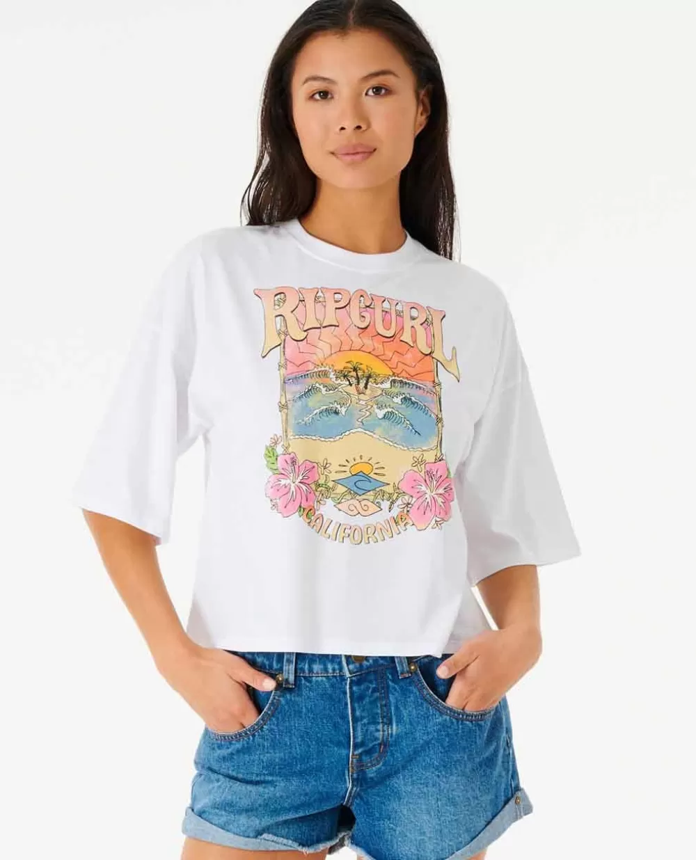 Rip Curl T-shirts e manga cava>T-shirt Barrelled Heritage Crop Washed Black