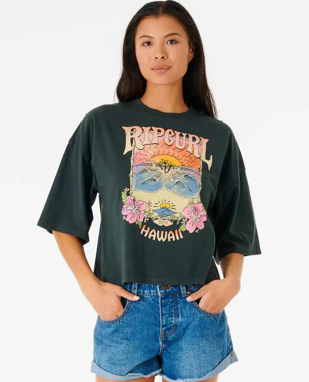 Rip Curl T-shirts e manga cava>T-shirt Barrelled Heritage Crop Washed Black