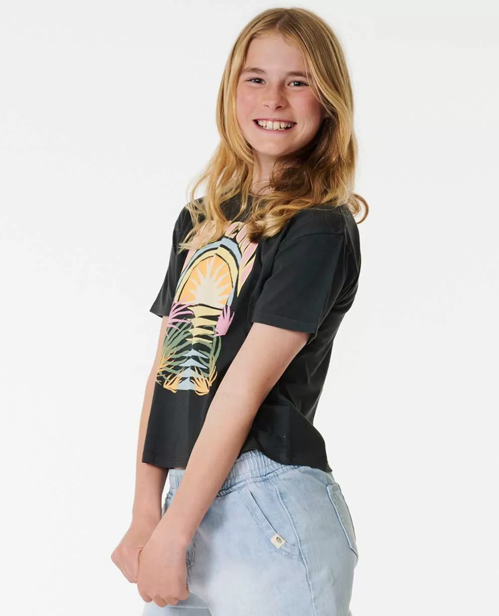 Rip Curl VESTUARIOPARARAPARIGA | Tops e t-shirts>T-shirt De Manga Curta Glow Heritage Crop Para Rapariga Light Brown