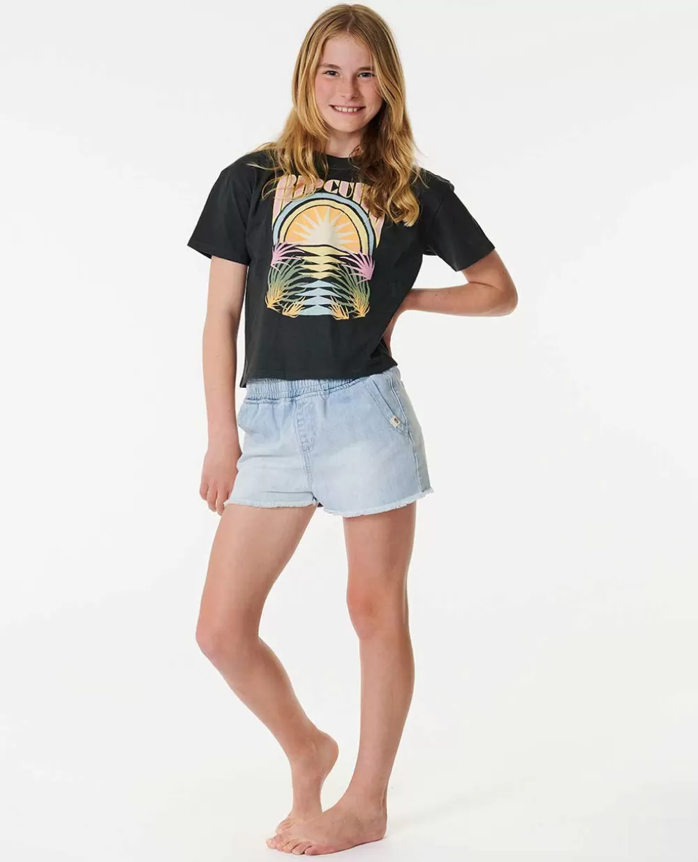 Rip Curl VESTUARIOPARARAPARIGA | Tops e t-shirts>T-shirt De Manga Curta Glow Heritage Crop Para Rapariga Light Brown