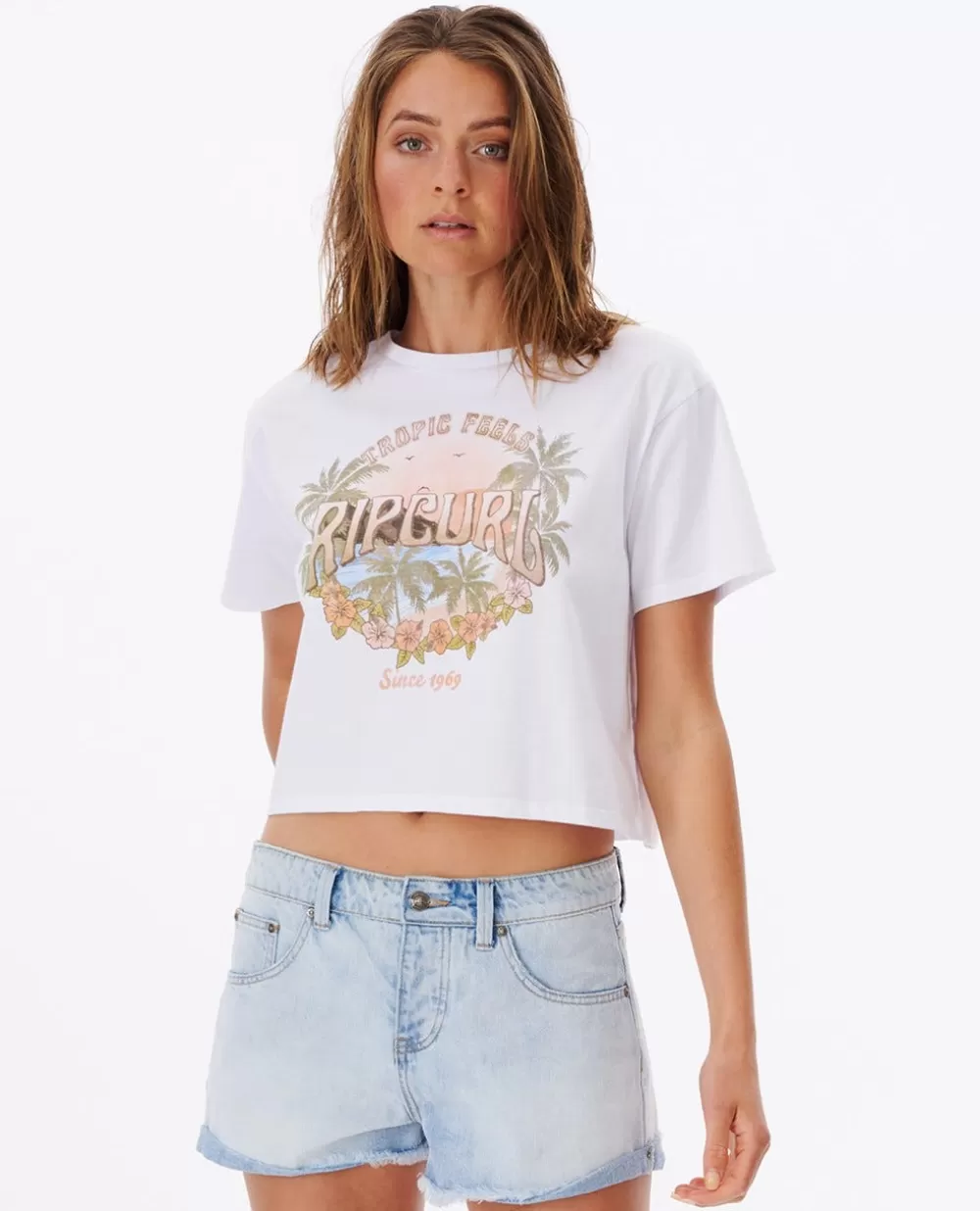 Rip Curl T-shirts e manga cava>T-shirt Tropic Feels Crop Rip Curl White